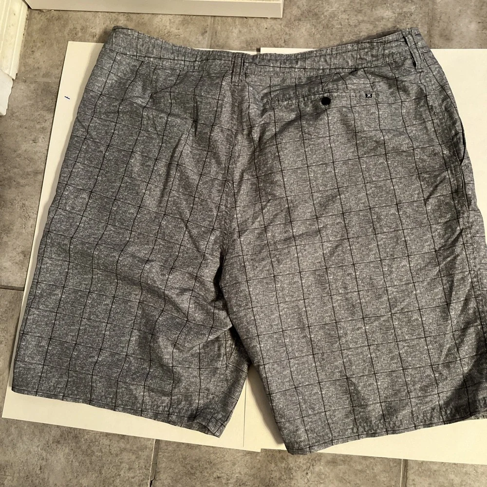 Hurley Board Shorts, Sz 36 Checkered Grey Pattern